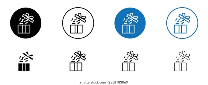 Present gift box icon set in black and blue colors