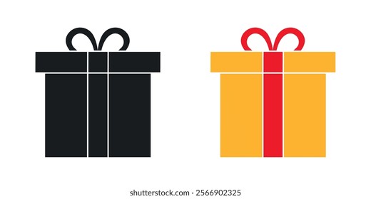 Present gift box icon set in black and colored