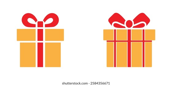 Present gift box icon set. Surprise gift box in flat style. Vector illustration