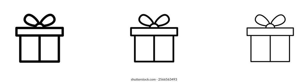 Present gift box icon in tree different line stroke sizes.