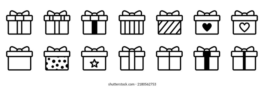 Present gift box icon. Vector isolated elements. Christmas gift icon illustration vector symbol. Surprise present linear design. Stock vector.