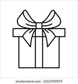 Present gift box icon. Vector illustration on white background. Surprise present linear design.