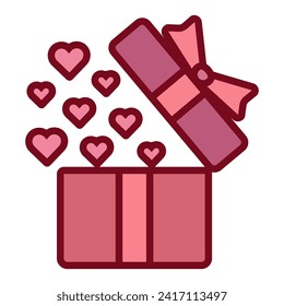Present gift box icon. Vector isolated elements. Romantic gift icon illustration symbol. Surprise present linear design. Vector flat design for poster, card, wallpaper, poster, banner, packaging