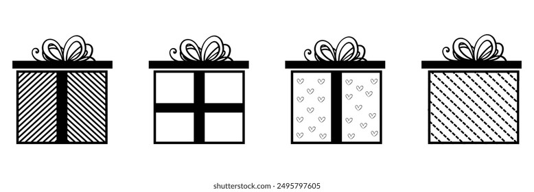 Present gift box icon. Vector isolated elements. Christmas gift icon illustration vector symbol. Surprise present linear design. 