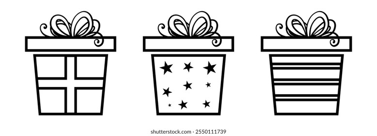 Present gift box icon. Vector isolated elements. Christmas gift icon dotted illustration vector symbol. Surprise present linear design. Stock vector.