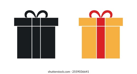 Present gift box icons in black and colored version