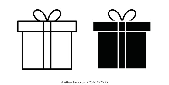 Present gift box icons in black and white colors