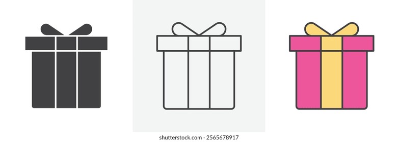 Present gift box icons in black and colored versions