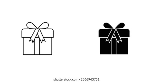 Present gift box icons. black and white vector set.