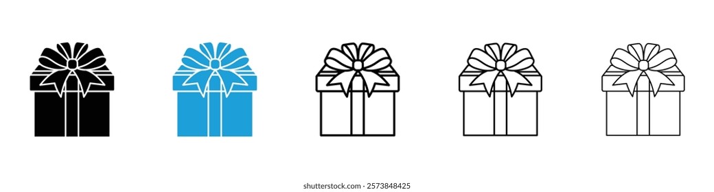 Present gift box icons in filled and 3 stroke weights