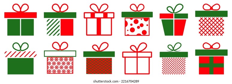 Present gift box icons. Giftbox with ribbon cartoon set. Vector illustration
