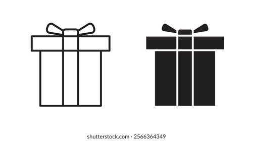 Present gift box icons in line stroke and flat versions