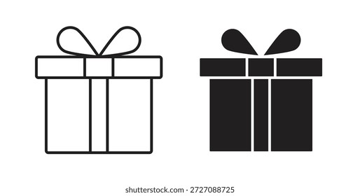 Apresentar conjunto de ícones da caixa de presente. Ilustração de vetor de linha simples