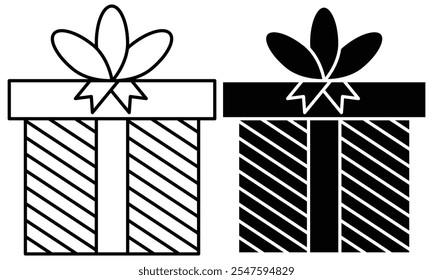 Present gift box icons. Gift and Surprise. Gift box icon set. Christmas gift icon. Box Tied with Ribbon and Decorated. Vector illustration