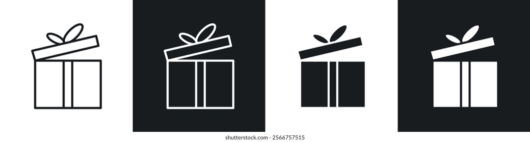 Present gift box icons in Thin line black color. flat simple vector symbols illustration.