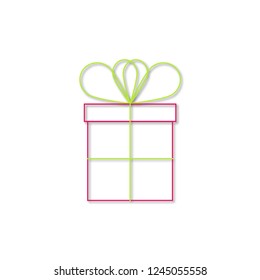 Present or gift box. Outline vector icon. 3d effect. Celebration concept
