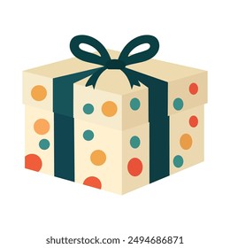 Present gift box with ribbon bow vector image, cute gift box with polka dot pattern illustration