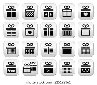 Present, gift box vector buttons set 