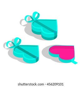 Present gift boxes with bows and ribbons isometric flat 3d icons.