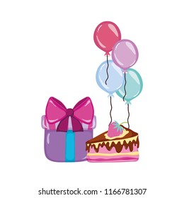 present gift with cake and balloons birthday party