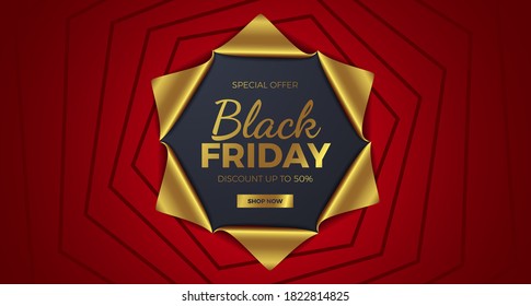 present gift golden and red paper warp for black friday luxury elegant poster banner template