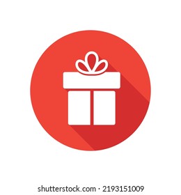 Present, gift icon in long shadow style. Celebration symbol. Vector illustration.