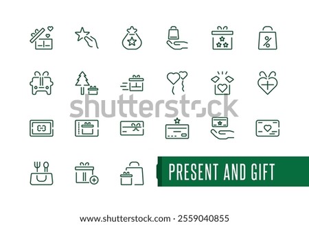 Present and gift line icon set. Benefit, win, balloons, incentive, reward editable stroke outline icons pack. Vector illustration. 