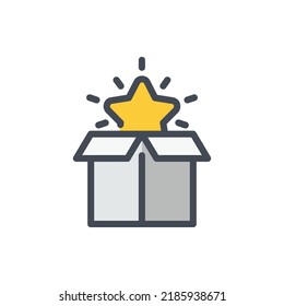 Present, Gift and Magic box color line icon. Open box with star and loyalty reward vector outline colorful sign.