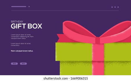 Present gift on white background vector. Vector Art grain textured style. Head banner or enter slide site 