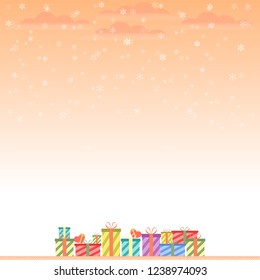 present gift snowfall merry christmas and happy new year vector illustration eps10
