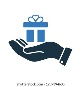 Present giving, gift box icon. Simple vector on isolated white background.