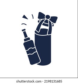 Present glyph icon. Bottle gift box. Packing for alcohol for a birthday surprise. Celebration. Gift box concept. Filled flat sign. Isolated silhouette vector illustration