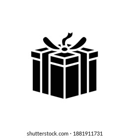Present glyph icon. Gift box with bow ribbon filled flat sign. Holiday congratulation, surprise concept. Holiday offer. Christmas, new year, birthday celebration symbol. Silhouette vector illustration