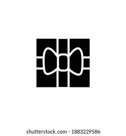 Present glyph icon. Gift box with bow ribbon,filled flat sign, top view. Holiday congratulation, surprise concept. Holiday offer. Christmas, new year, birthday. Isolated silhouette vector illustration