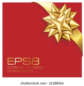 Present with gold ribbon bow. Vector.