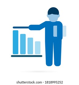 Present graph chart icon pictogram. Businessman presentation statistic chart. Blue symbol on white background. Vector illustration.