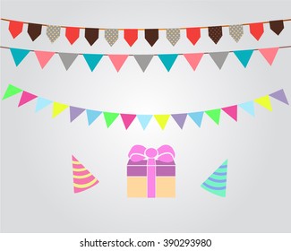   present, holiday gift,  party flags, festive cap. vector