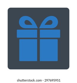 Present icon from Award Buttons OverColor Set. Icon style is smooth blue colors, flat rounded square button, white background.