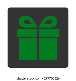 Present icon from Award Buttons OverColor Set. Icon style is green and gray colors, flat rounded square button, white background.