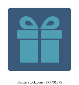 Present icon from Award Buttons OverColor Set. Icon style is cyan and blue colors, flat rounded square button, white background.