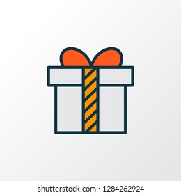 Present icon colored line symbol. Premium quality isolated gift element in trendy style.