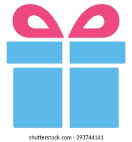 Present icon from Competition & Success Bicolor Icon Set. Vector style: flat bicolor symbols, pink and blue colors, rounded angles, white background.