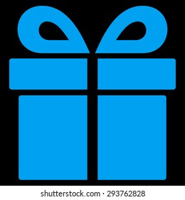 Present icon from Competition & Success Bicolor Icon Set. Vector style: flat symbols, blue color, rounded angles, black background.