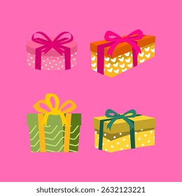 Icono de regalo de cumpleaños presente. Conjunto de iconos de caja de regalo. Estilo plano. Vector eps	