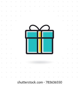 Symbol vorhanden. Geschenkbox und Geschenksymbol. Geschenkumrisssymbol zum Feiern und Feiern. Farbige flache Linie, Vektorgrafik