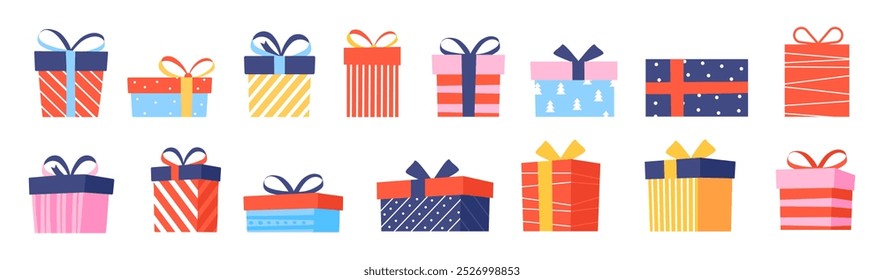 Present icon. Gift box icon set. Flat style. Vector