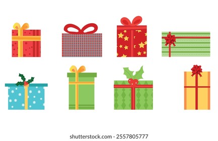 Present icon. Gift box icon set. Flat style. Vector
