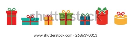 Present icon. Gift box icon set. Flat style gifts collection for New Year, Christmas or another holiday