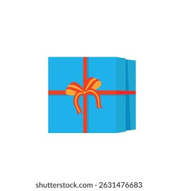 Present icon with luxury wrap and paper bow for surprise happy anniversary or xmas sale showing isolated decor and packaging in cardboard box with merry symbol and shopping package illustration

