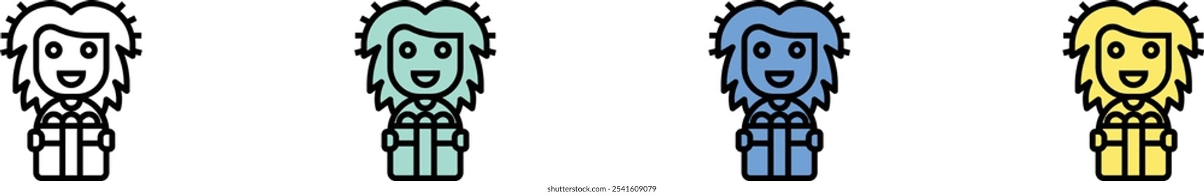 present icon. Outline, Green, Blue and Yellow Style Design Isolated On White Background
